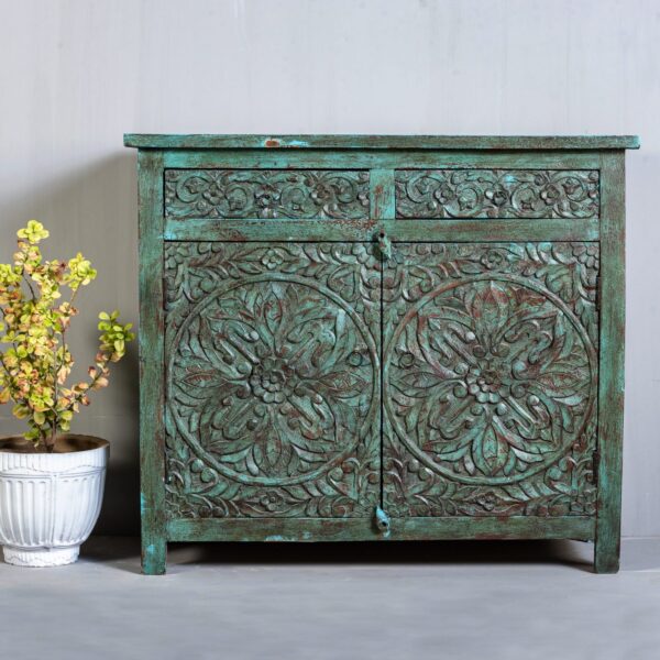 Carved Indian Sideboard (green)