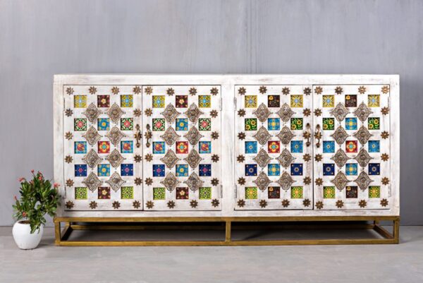 HAND PAINTED TILE SIDEBOARD