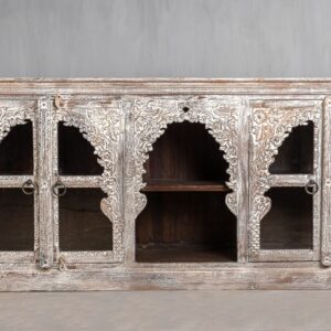 CARVED INDIAN SIDEBOARD WITH DISPLAY SHELF