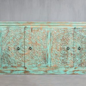 TURQUOISE CARVED INDIAN SIDEBOARD
