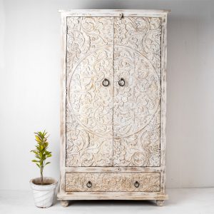 CARVED INDIAN CUPBOARD WITH FLORAL CARVING