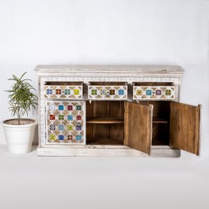 HAND PAINTED TILE SIDEBOARD
