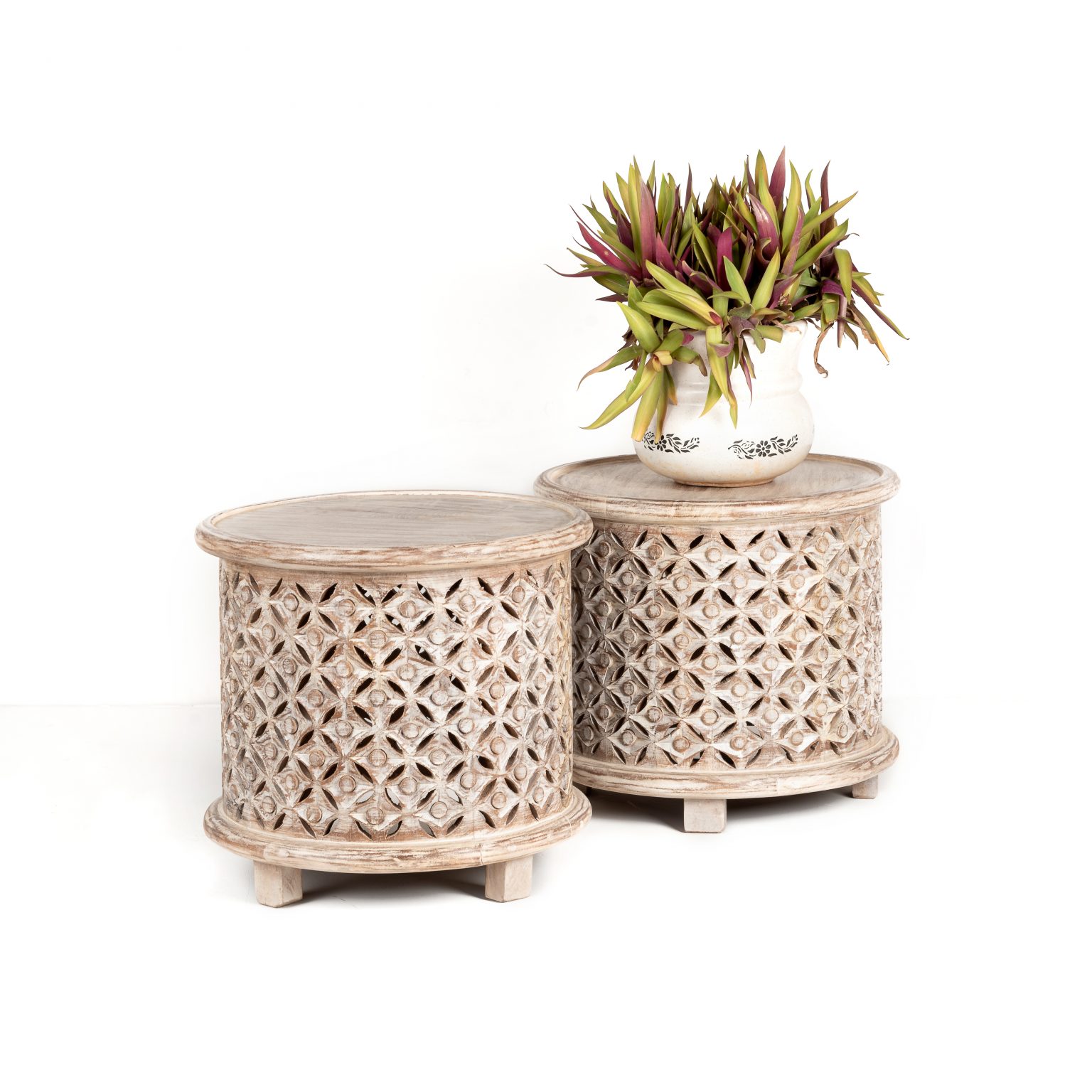 WHITEWASH ROUND STOOL Chisel and Log