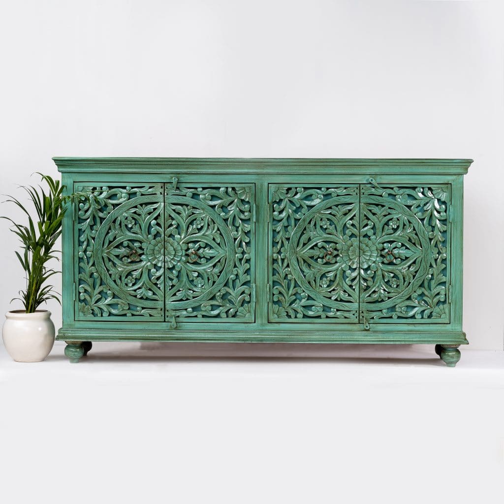 Carved Emerald Green Sideboard Chisel and Log