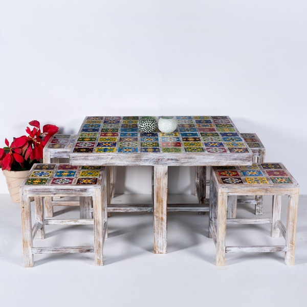 Tile Coffee Table with Stools