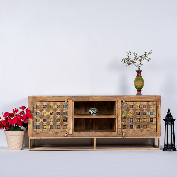 Hand Painted Tile TV Console (Natural)
