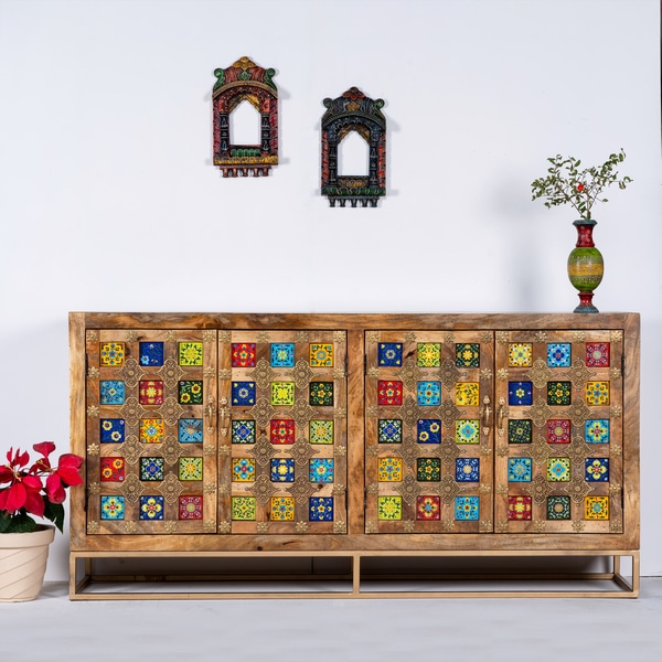 Hand Painted Tile Sideboard (Natural)