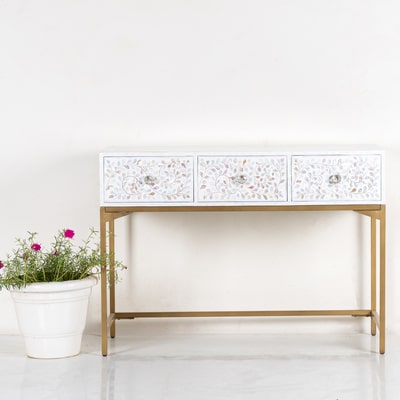 Bone Inlay Console with Drawers