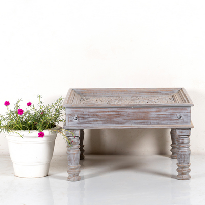 Grey Carved Coffee Table Front