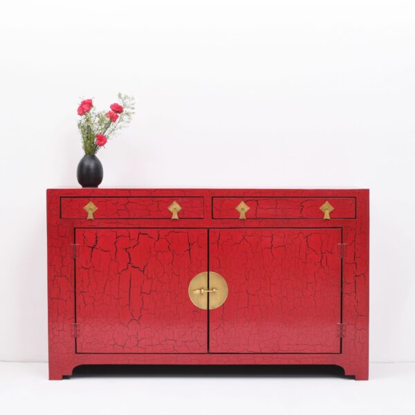 Oriental Style Crackle Red Sideboard