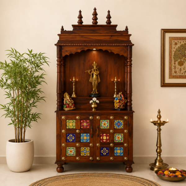 Carved Indian Altar with Tiles